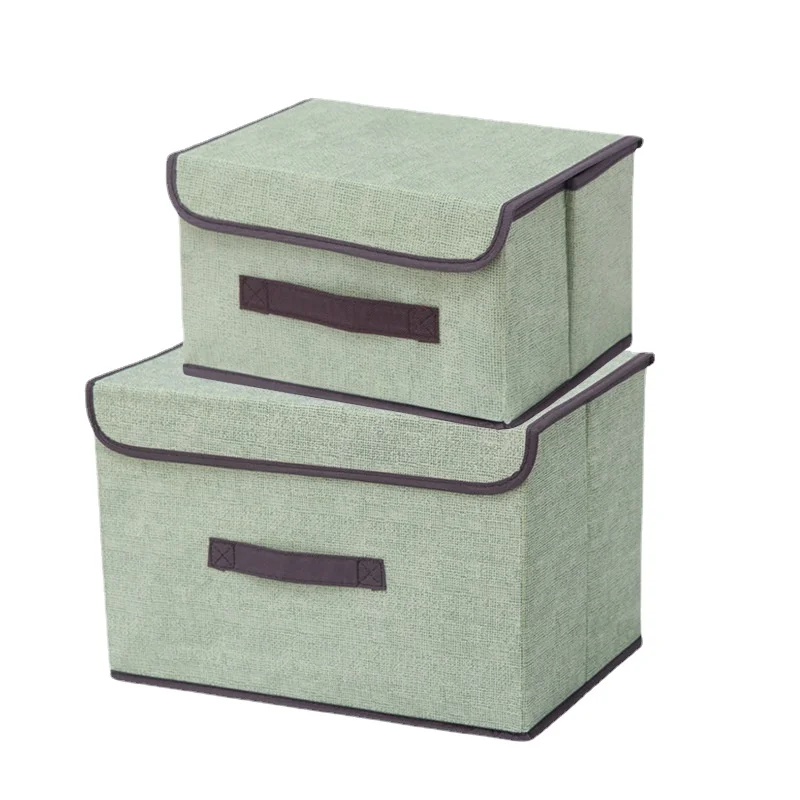 

Imitation Linen Fabric Storage Box Foldable Clothing Sundries Portable Dustproof with Lid Folding Storage Box Drawer Organizer