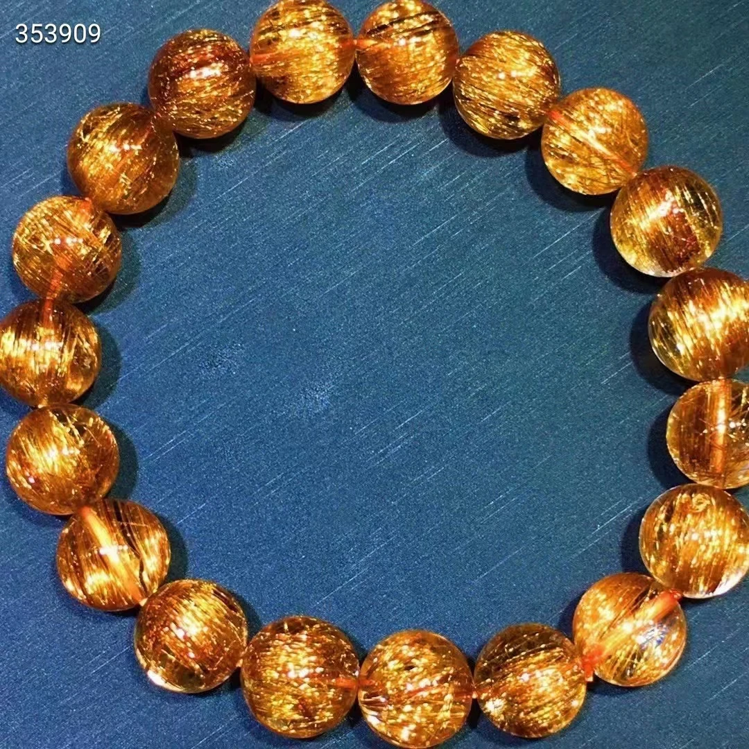 Genuine Natural Copper Rutilated Quartz Bracelet 11mm Copper Rutilated Clear Round Beads Women Men Cat Eye Wealthy AAAAAAA