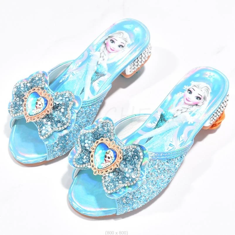 Тапочки детские на высоком каблуке обувь Холодное сердце Эльза с бантом