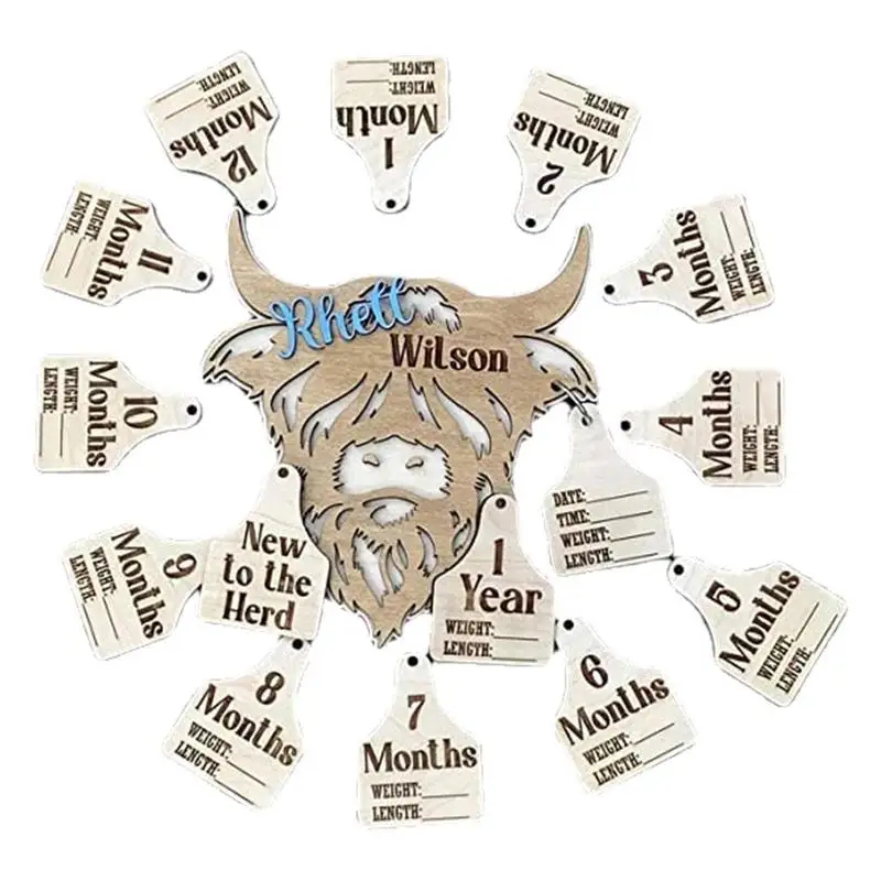 Cow Milestone Tags Wood Highland Cow Infant Mark Cutout Cards 15 Pcs Milestone Cards New To The Herd Cow Babies Shower Gift