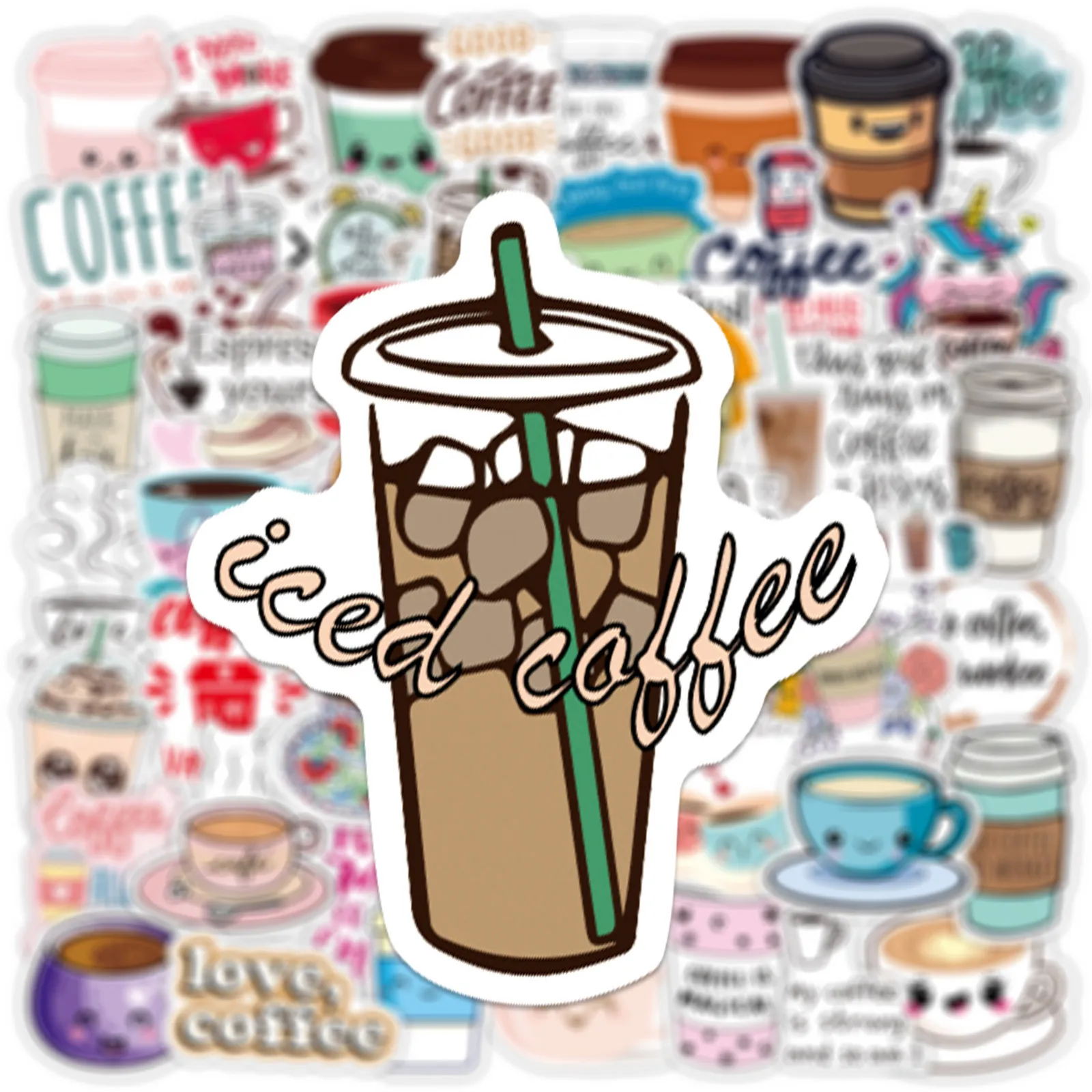 

10/30/50PCS Coffee Cute Cartoon Graffiti Wall Stickers Luggage Laptop Helmet PVC Waterproof Decorative Stickers For Kids Gift