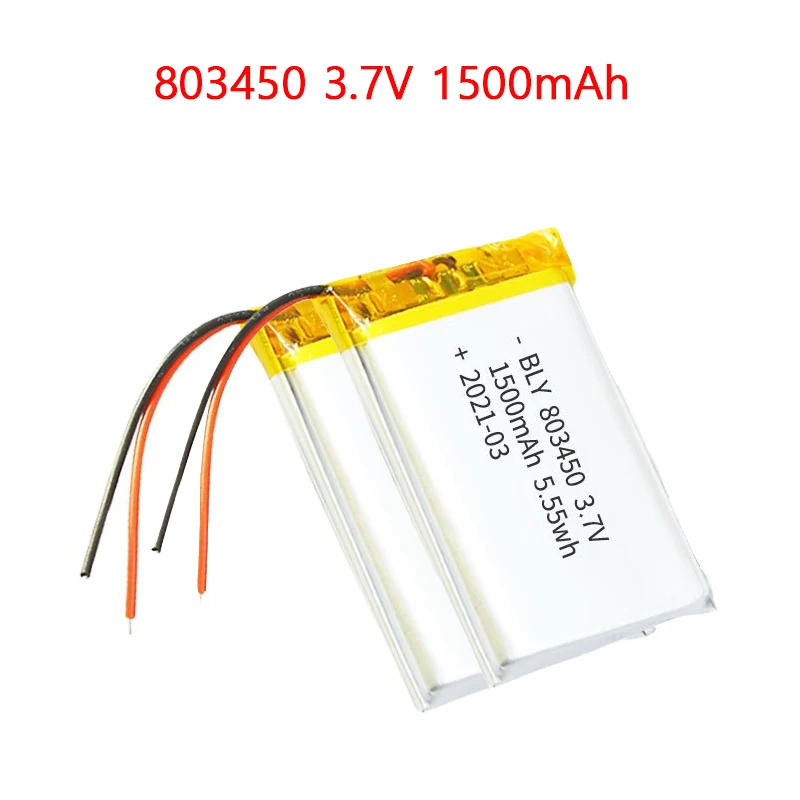

2PCS 803450 3.7V 1500mAh Polymer Lithium Rechargeable Battery for Bluetooth speaker game controller Li Polymer Battery 3.7v