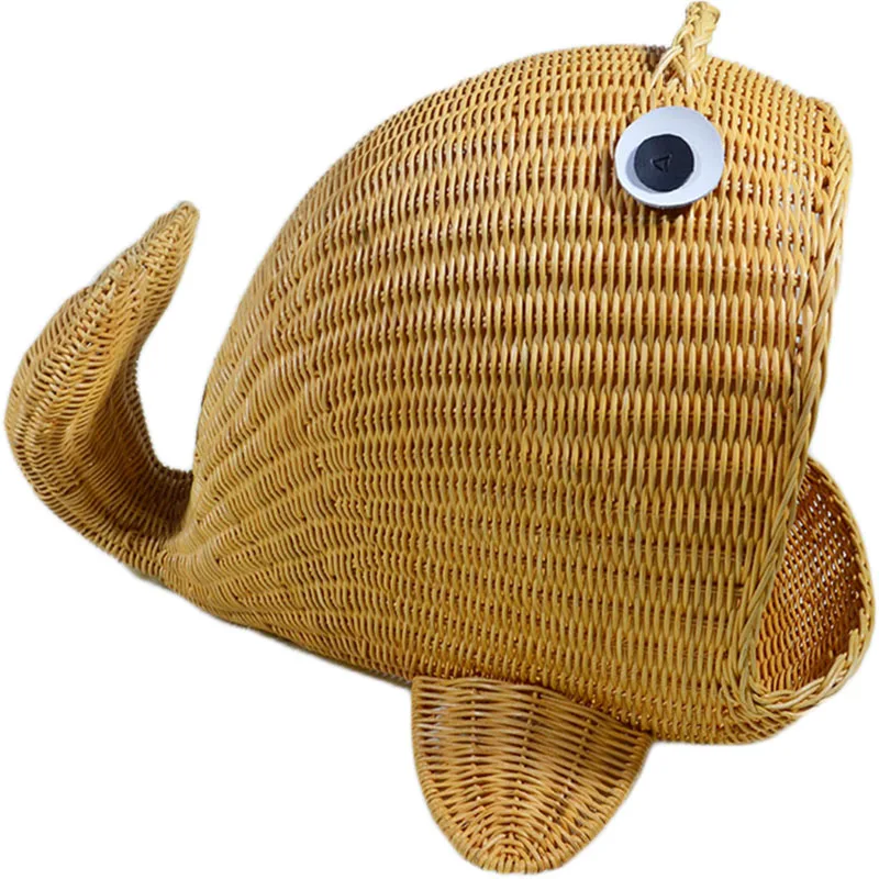 

Cathouse Doghouse Natural Rattan Whale Pet Bed Fishtail Semi-Closed Delivery Room Nest Summer Cool Nest