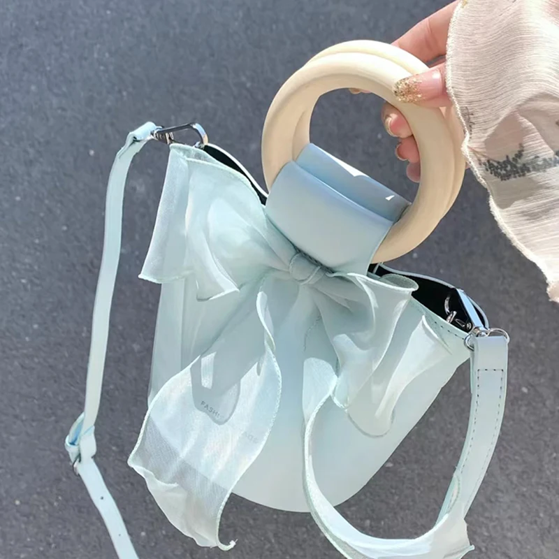 

Bowknot Handbag Women's 2022 New Purses and Handbags Summer Solid Color Pu Leather Women Handbags Small Bucket Tote