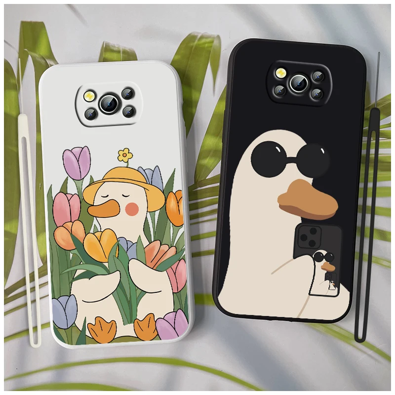

Duck with sunglasses cute cartoon For Xiaomi Mi Poco X4 X3 C40 C31 C3 M4 M3 F4 F3 GT Pro NFC Soft Liquid Rope Cover Phone Case