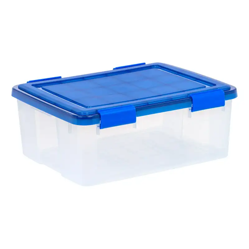 

, 30 Quart WeatherPro™ Gasket Clear Plastic Storage Box with Blue Lid