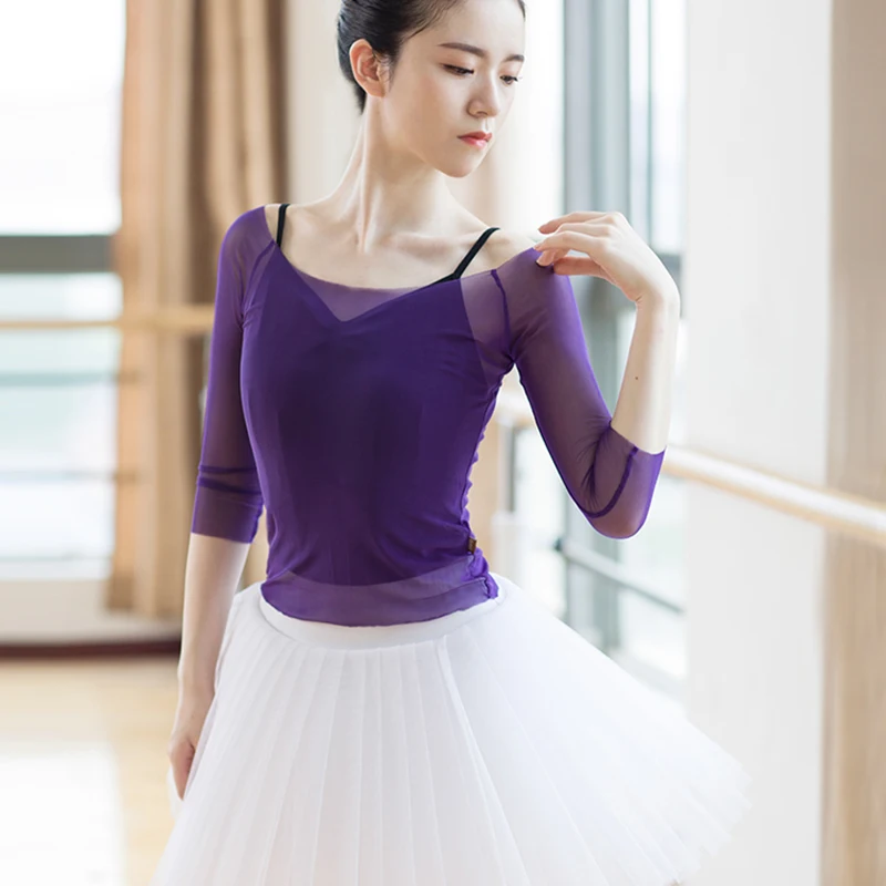 Classical Dance Clothes Gauze Adult Practice Clothes 3/4 Long Sleeve Ballet Mesh Top Ballet Clothes Dance Costumes