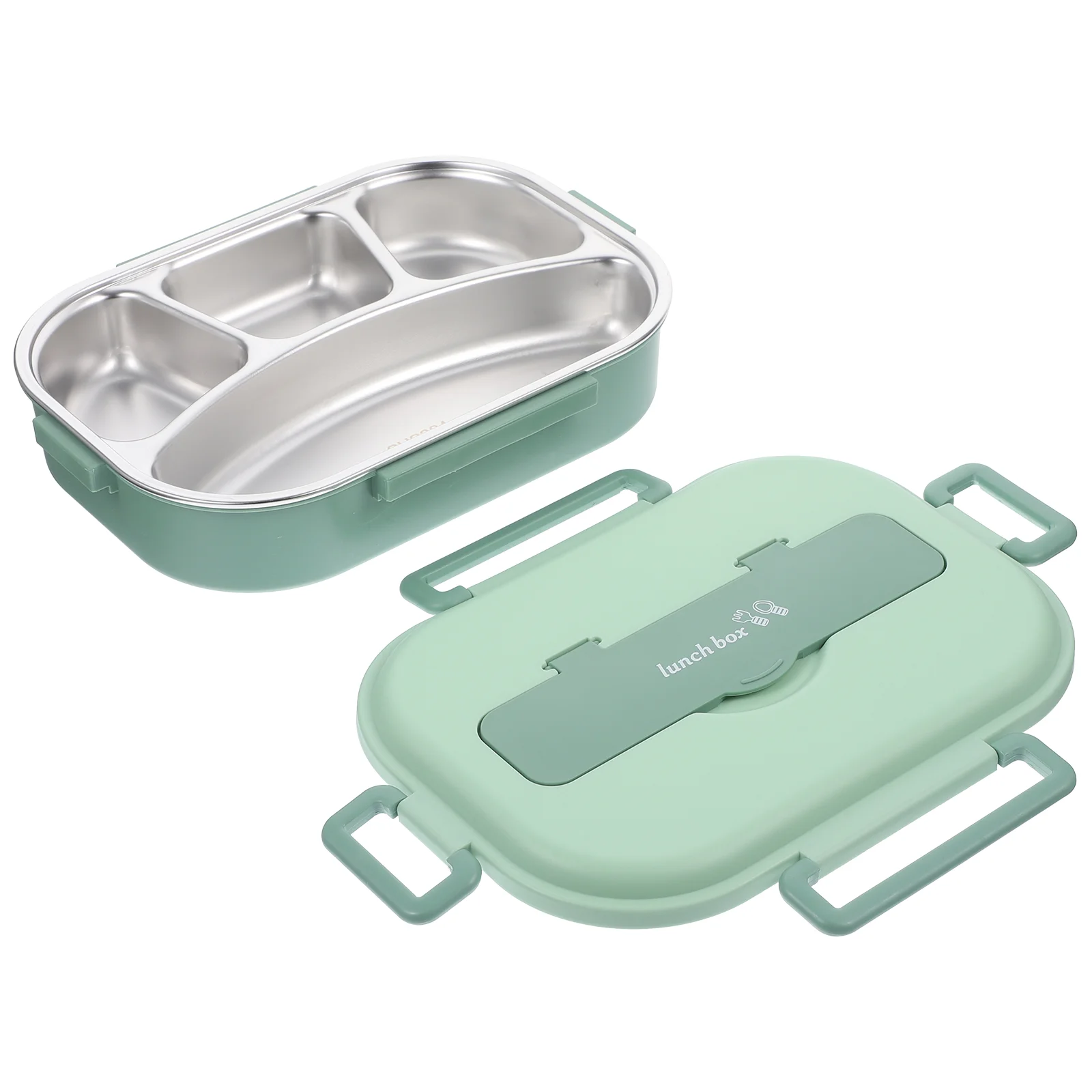 

Microwave 4 Compartment Bento Box Man Stainless Steel Container Plastic Adult Lunch