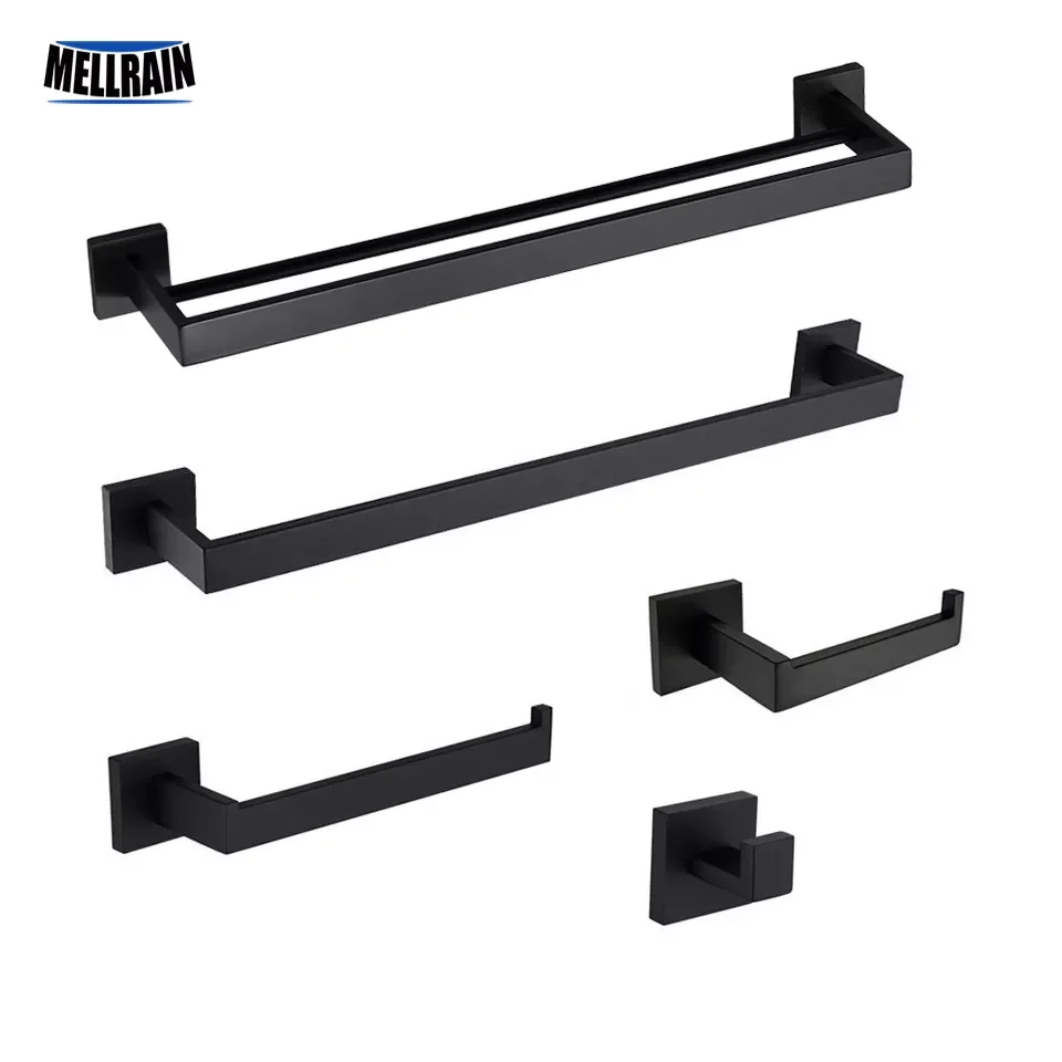 

Matte Black Bathroom Hardware Accessories Towel Bar, Towel Ring, Toilet Paper Holder, Robe Hook, Hand Towel Holder