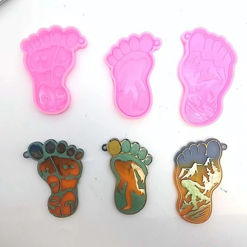 

R3MC DIY Pendant Moulds Resin Mold Foot Shaped Keyring Mold Jewelry Molds with Holes