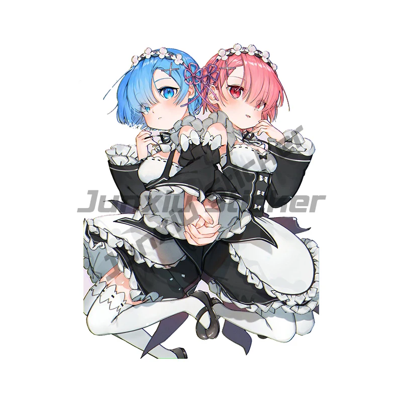 Виниловая наклейка с голубыми близнецами Rem Ram в стиле аниме