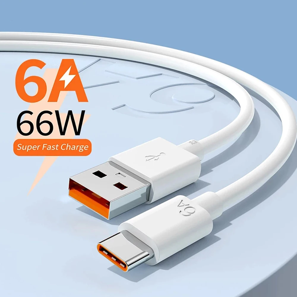 

6A 66W USB Type C Super-Fast Cable For Huawei Mate 40 Xiaomi 12 Pro Mi 11 Samsung S22 Fast Charging USB-C Charger Data Wire Cord