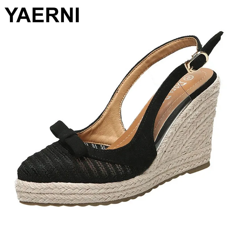 

High Heel Wedge Shoes 2023 Newest Breathable Women Sandals Female Pointed Toe Slippers High-heeled Espadrilles Straw traf