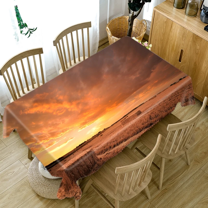 

Tablecloth 3D Field Landscape In The Sunset Pattern Rectangular Table Cloth for Wedding Decoration Picnic Party Mantel Mesa