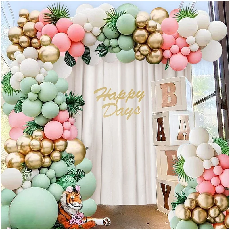 

122 шт., Розовый Шалфей в стиле ретро, цвет оливковый, зеленый, стиль бохо, для джунглей, сафари, украшения для детского дня рождения, Globos