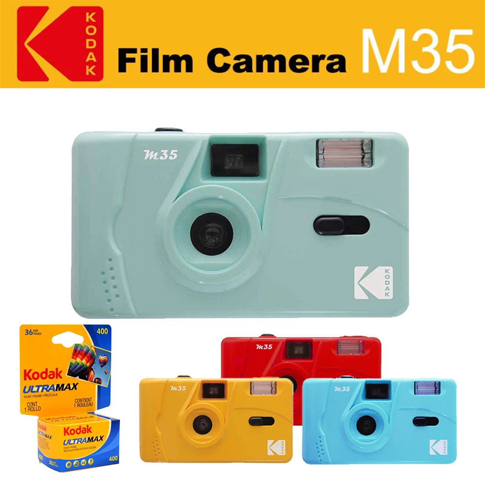 

Многоразовая пленочная камера KODAK Vintage Retro M35 35 мм, розовая/мятно-зеленая/фиолетовая с пленкой Kodak UltraMax 135-36 35 мм (1 рулон-3 рулона)