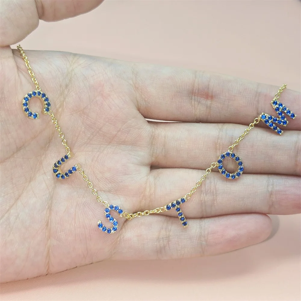 Customized 9mm Colorful Zircon Letter Cz Necklace Personalize Name Charm Necklace Custom Women Party Gifts Jewelry