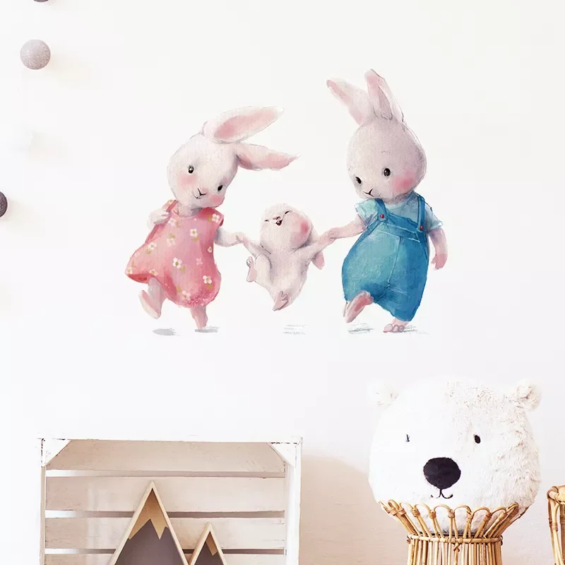

Style Bunny Happy Family Wall Stickers for Kids Room Baby Nursery Room Wall Decals Home Decor Removable Decor Living Room