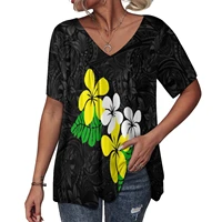 paint graffiti custom t shirt printing design pacific island art polynesia v neck blouse women high elasticity ladies top