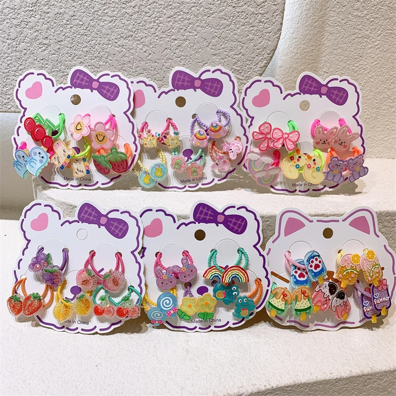 

5 пар, Детские резинки для волос с фруктами и цветами