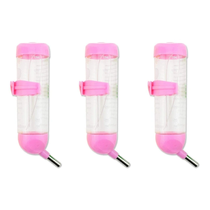 

3X Pet Dog Water Dispenser, Hanging Automatic Water Drinking Feeder With No Drip Stainless Steel Ball 125ML(Pink)
