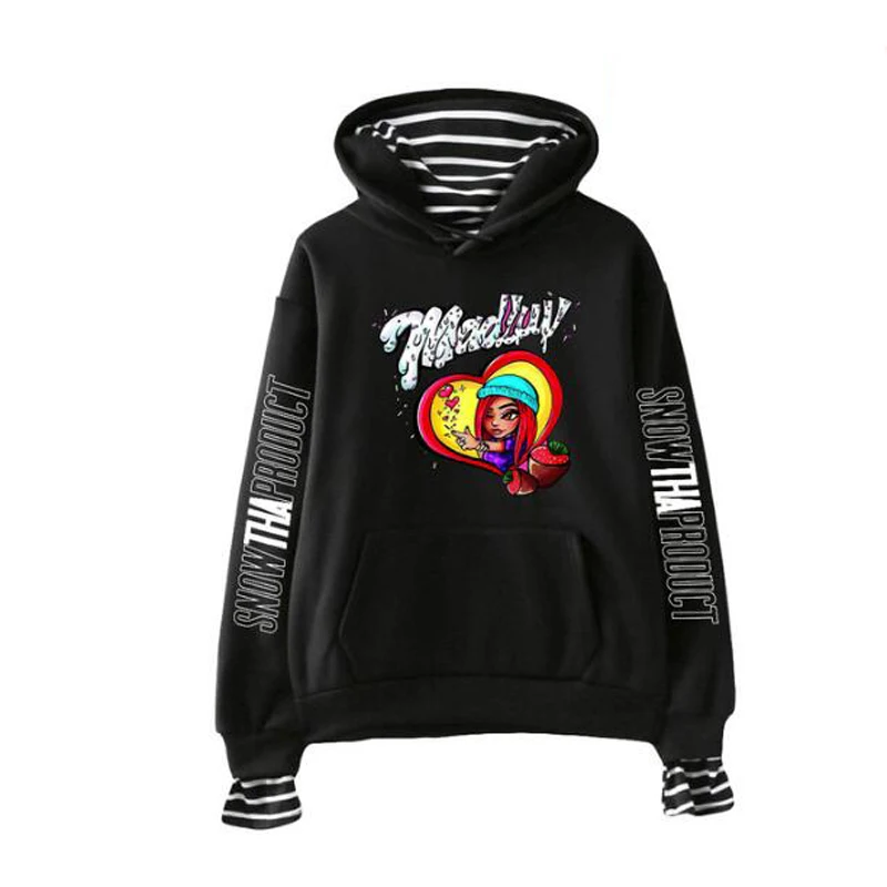 

Snow Tha Product Hoodies Women Men Striped Patchwork Fake Two Piece Hooded Sweatshirt Streetwear Harajuku Tracksuit