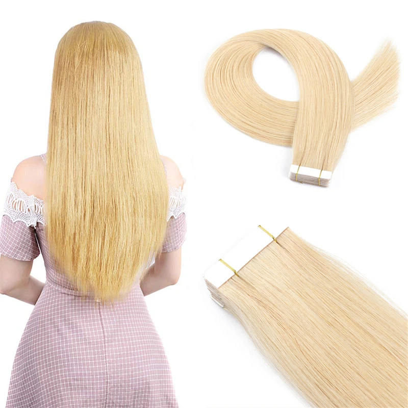 Silky Straight High Quality Platinum Blonde Tape In Human Hair Extensions Skin Weft Hair Extensions Adhesive Invisible
