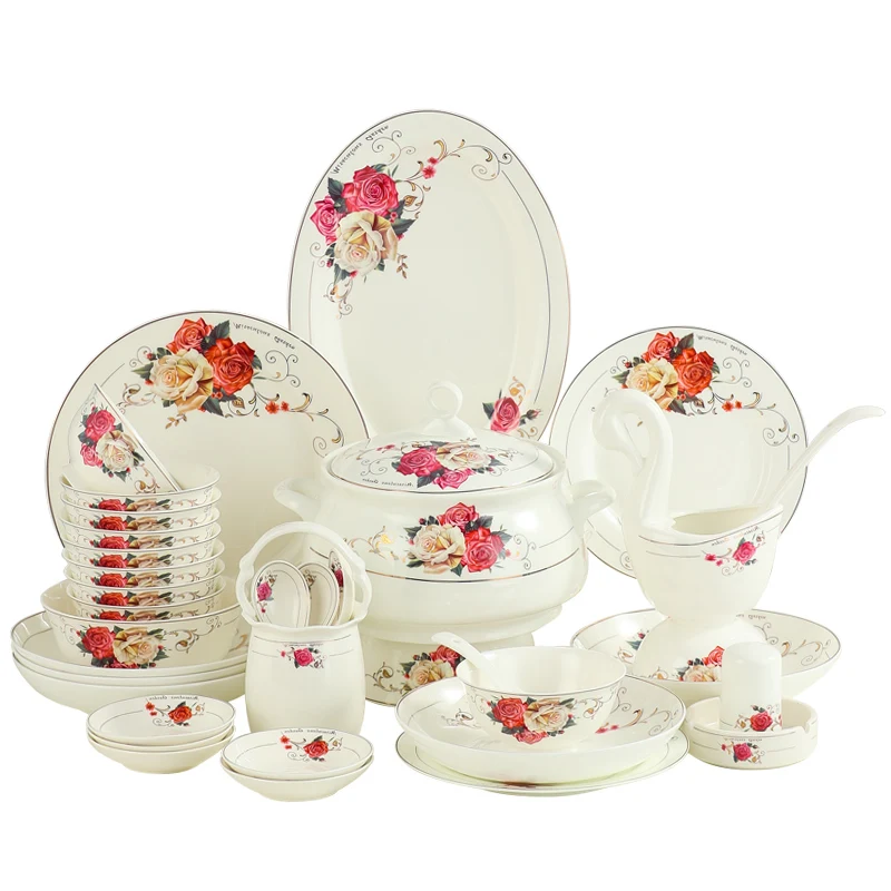 

dish Jingdezhen set household European light luxury bone china tableware Phnom Penh and plate combination bowl