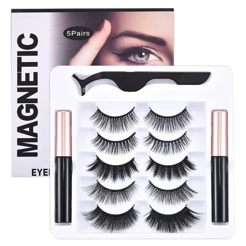 

3/5/10 Pairs 3D Magnetic Eyelashes and 2 Pcs Magnetic Eyeliner Set Natural Curler False Lashes Glue-Free Makeup Tools Extension