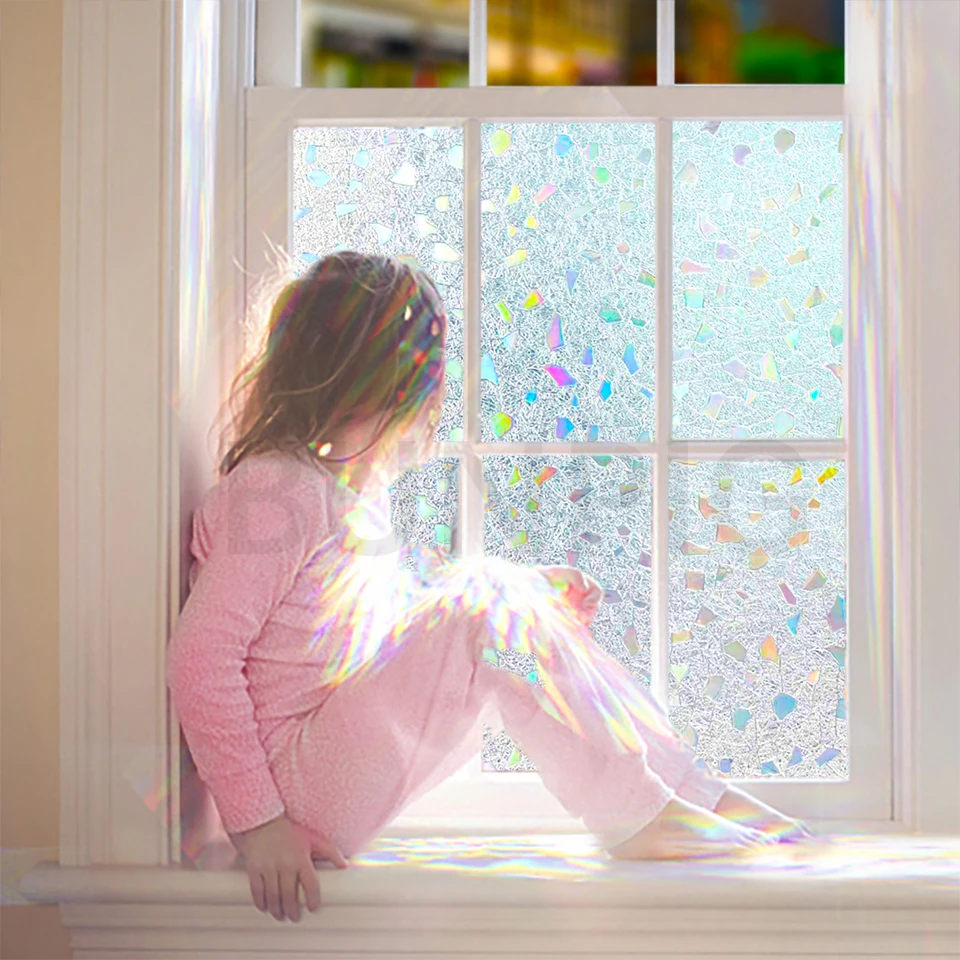 

3D Rainbow Effect Home Decorative Window Film Static Frosted Privacy Window Clings Heat Control anti-UV Glass Sticker Vinyl