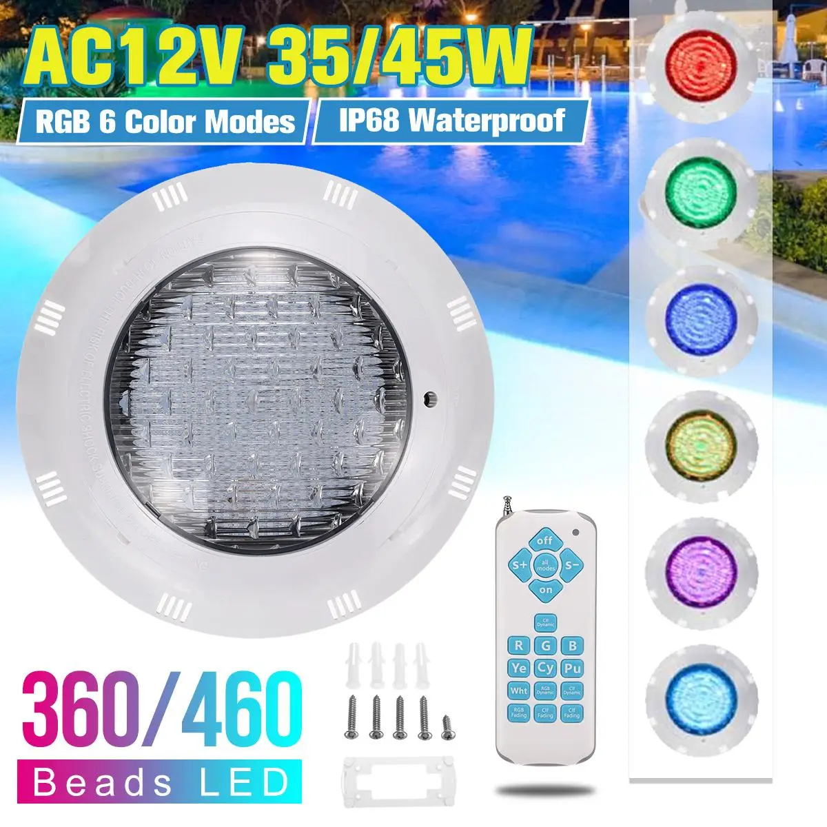 

45W LED Underwater Swimming Pool Lights AC12V RGB Color Changing IP68 Waterproof Lamp With Remote Controller For Wedding Party