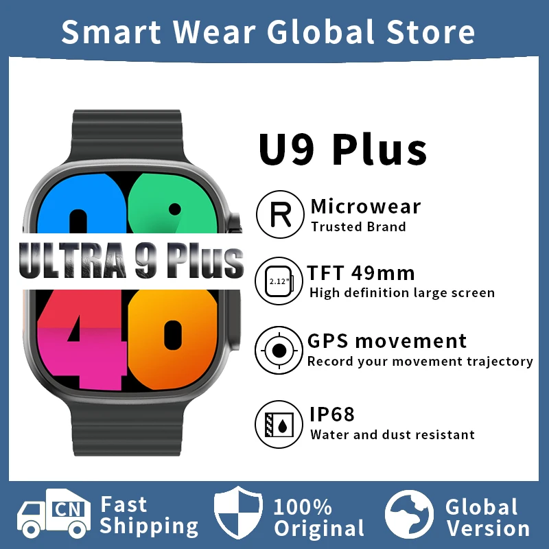 

Ultra 9 Plus Smart Watch IWO U9 Series 8 Microwear Wholesale Women Men NFC GPS Bluetooth Call 49mm With Strap Lock Waterproof