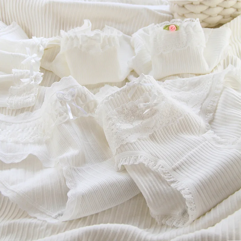 

Young girl Underwear 6pc/lot Cotton Lovely middle Waist Briefs student Panties children white solid Teenagers M-XL