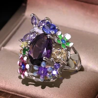 milangirl multicolor purple flower waterdrop crystal zircon rings for women female wedding engagement bridal banquet jewelry