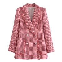 2022 new spring and autumn fashion all match womens jacket casual plaid mid length ladies office suit high quality