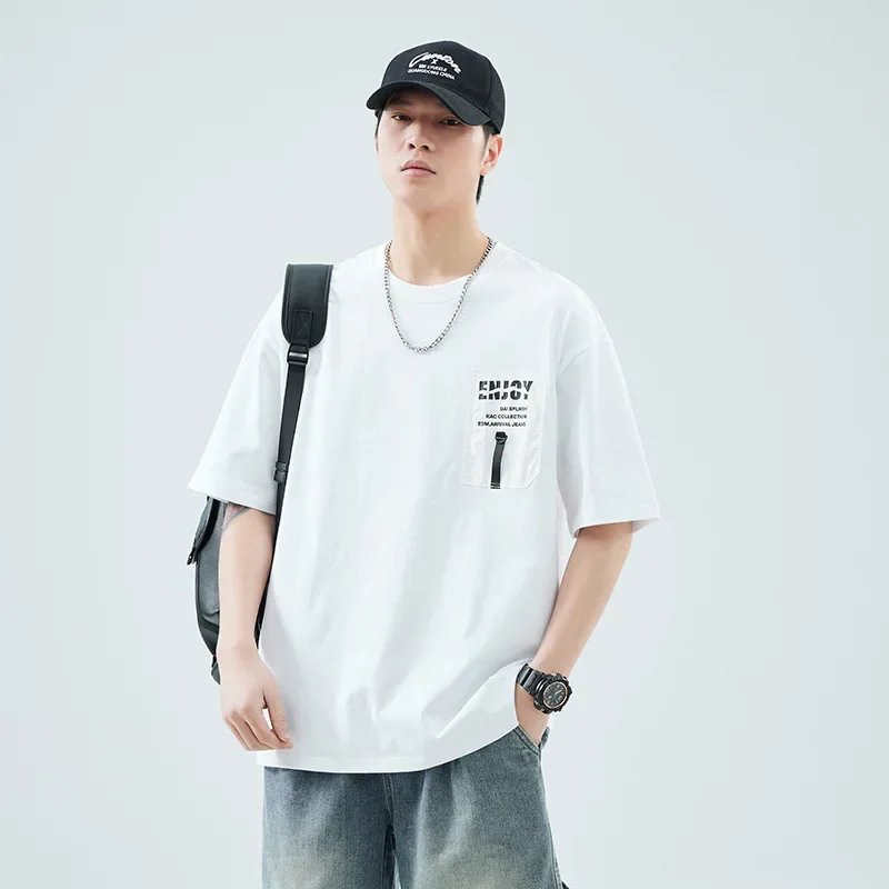 2024 Новая мужская футболка с коротким рукавом и круглым вырезом свободный крой