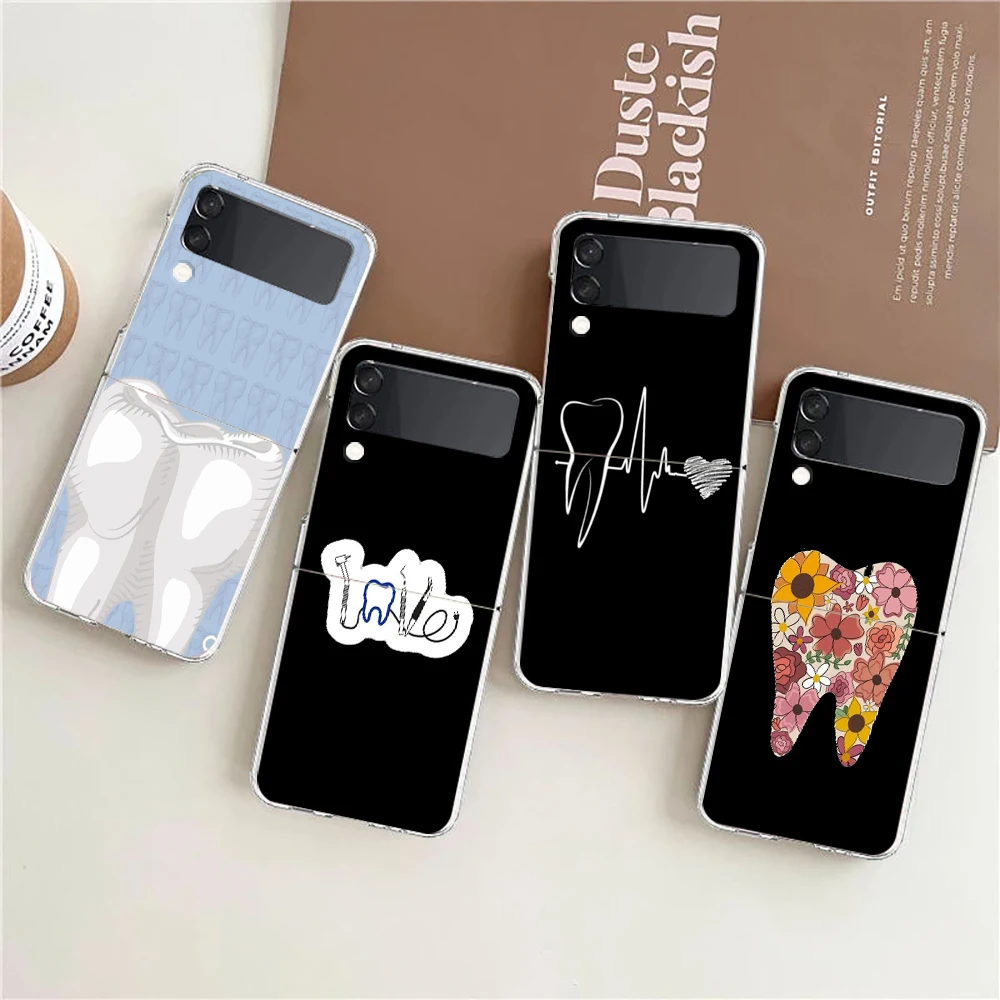 Чехол для телефона Dentist Dent Tooth Cute Teeth Samsung Galaxy Z Flip 3 4 5 Жесткий складной прозрачный