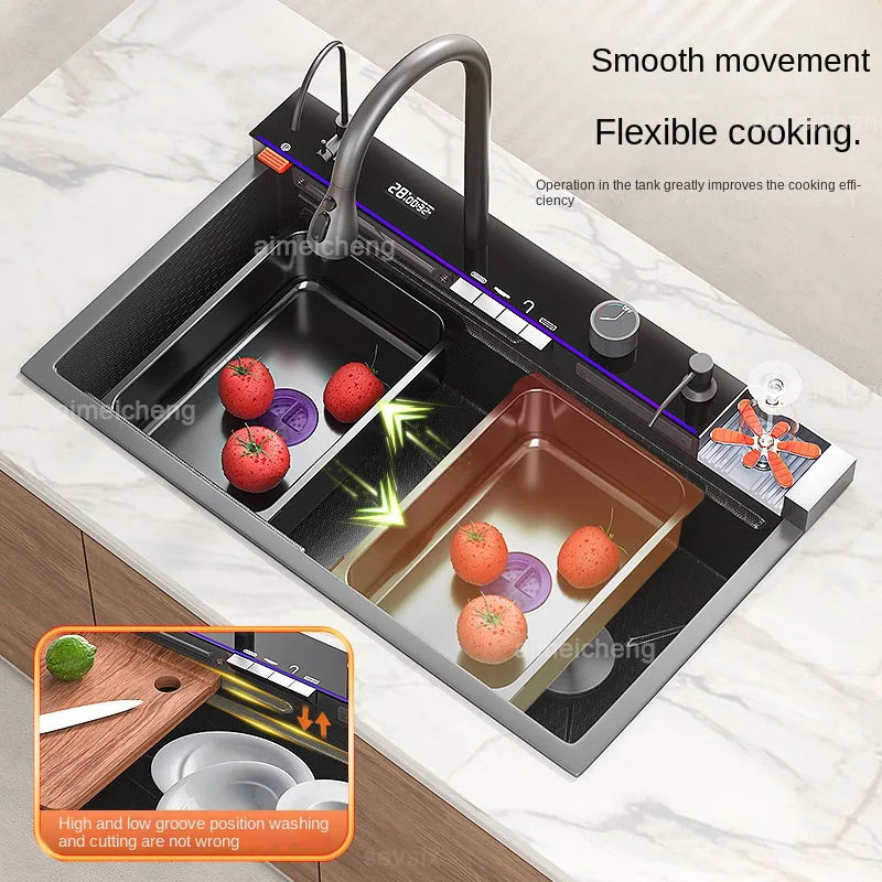 5-кнопочная высококачественная сотовая тисненая кухонная раковина-водопад из