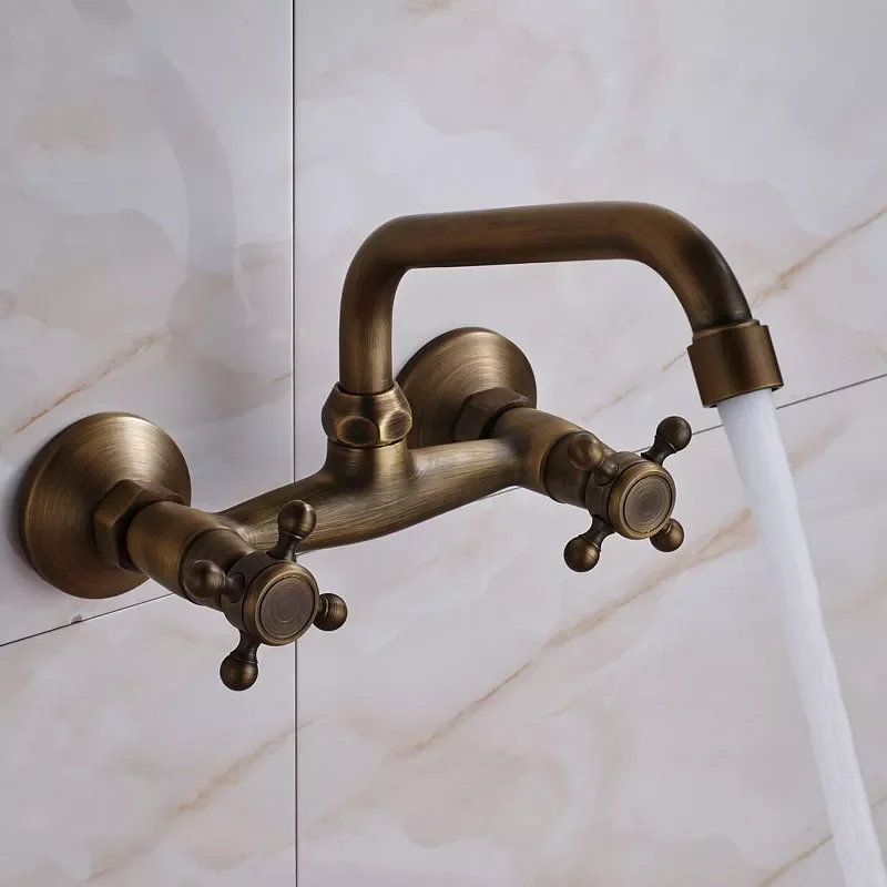 

Newly Classic Antique Brass/Black Bronze Basin Faucet Bathroom Sink Tap Waterfall Spout Mixer Faucet Wall Mount