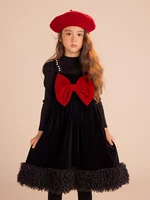 Baby Girl Clothing Sweater + Dress Set Full Sleeve Luxury Black Pearl Decor Red Bowknot Patchwork 2022 Autumn Winter Kids Wear