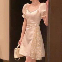 sexy diamonds v neck woman dress short sleeve a line dresses for women 2022 evening party elegant sequins ball gown