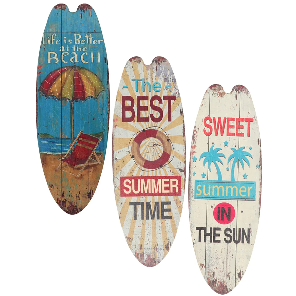 

3 Pcs Surfboard Wooden Sign Hanging Decoration Party Summer Plaque Home Creative Porch Beach Vacation Living Room