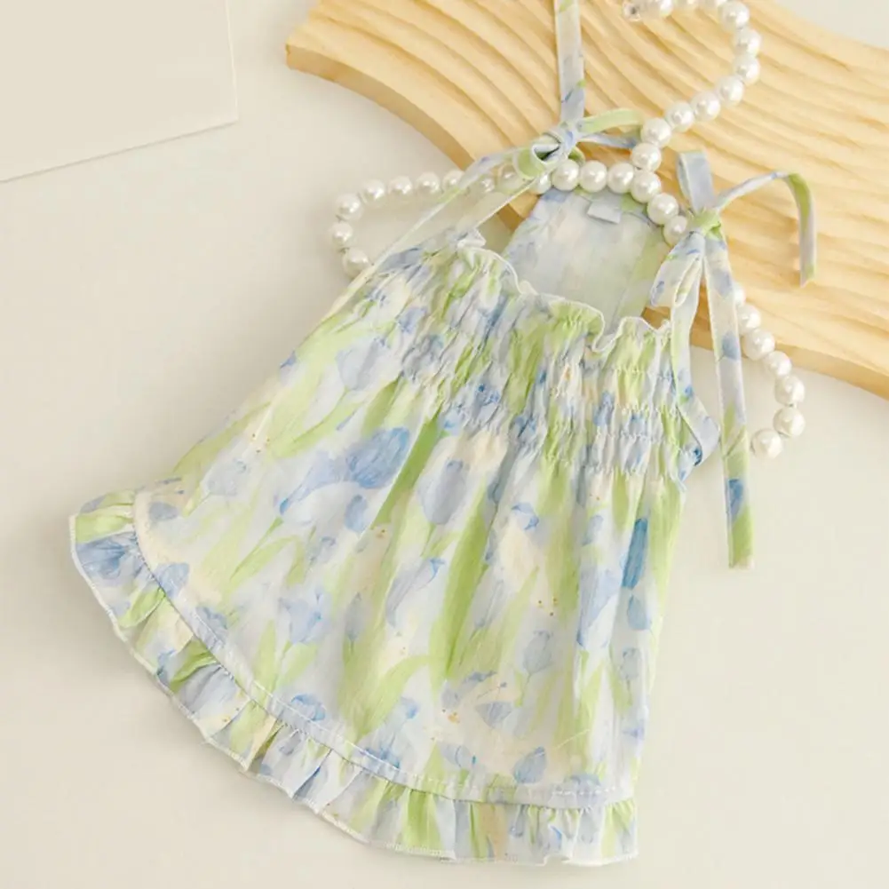 

Stylish Pet Dress Ruffle Hem Breathable Summer Pet Dog Cat Floral Dress Easy-wearing Pet Suspender Dress Daily Wear