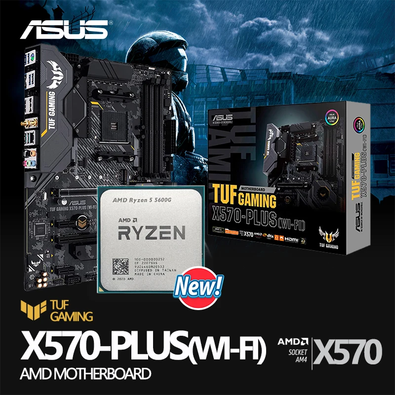 New AMD Ryzen 5 5600G R5 5600G CPU + ASUS TUF GAMING X570-PLUS (WI-FI) AMD AM4 X570 Motherboard All New But Without Cooler