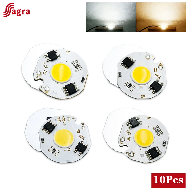 

10Pcs/lot COB LED Chip 3W 5W 7W 10W Cool Warm White No Need Driver AC220V Flood Light Beads Module Chip Diy Spotlight Floodlight