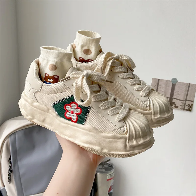 

2022 New Vulcanized Women Shoes Woman Platform Women's Mesh Low Help Lace-up Casual Shoes Walking Sneakers Soft Zapatos Demujer