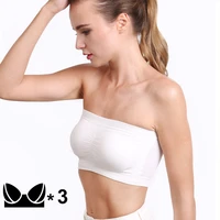 3pcs double layers plus size strapless bra bandeau tube removable padded top stretchy seamless bandeau bra boob crop
