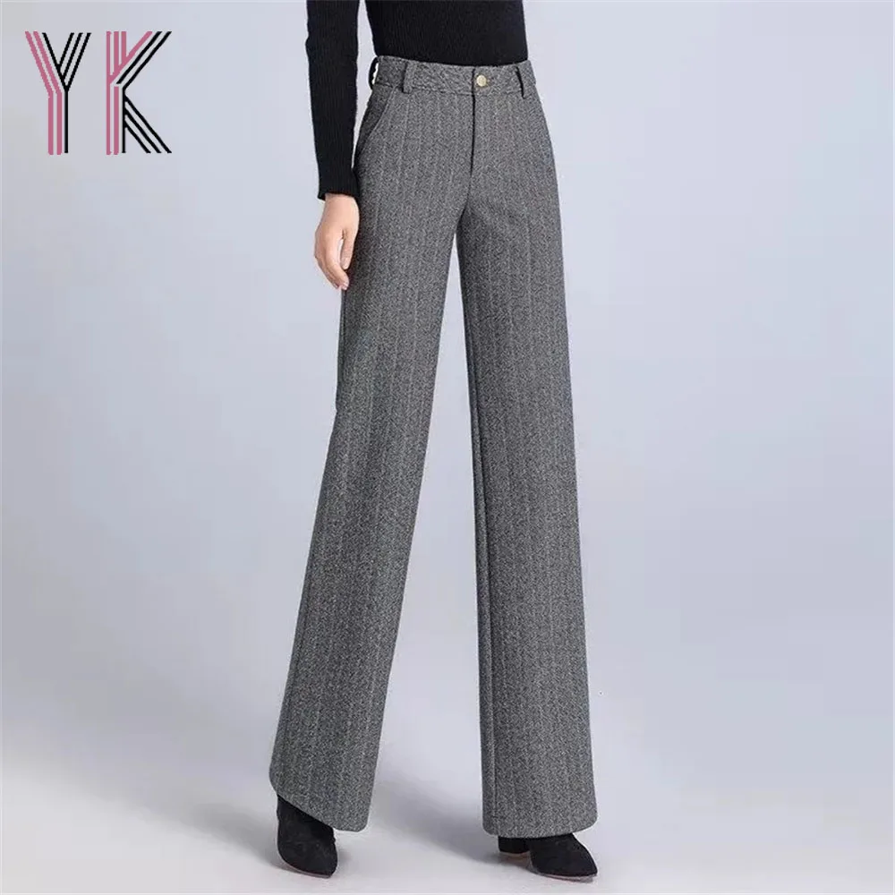 

Vintage Wool Blends High Waist Thick Office Lady Suit Pants Big Size Mom Herringbone Pattern Pockets Trousers Korean Pantalone