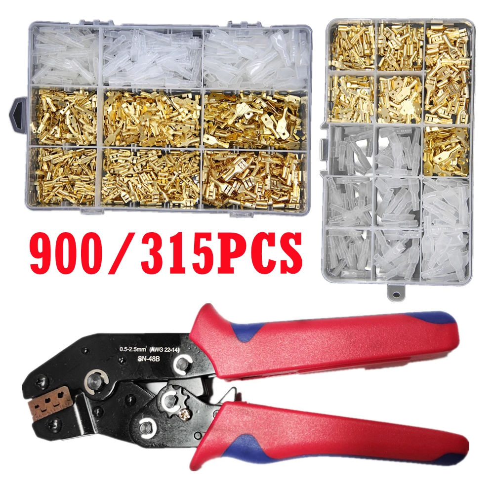

900/450/315pcs 2.8/4.8/6.3mm Crimp Terminals Insulated Seal Electrical Wire Connectors Spade Terminal Connector Assortment Kit