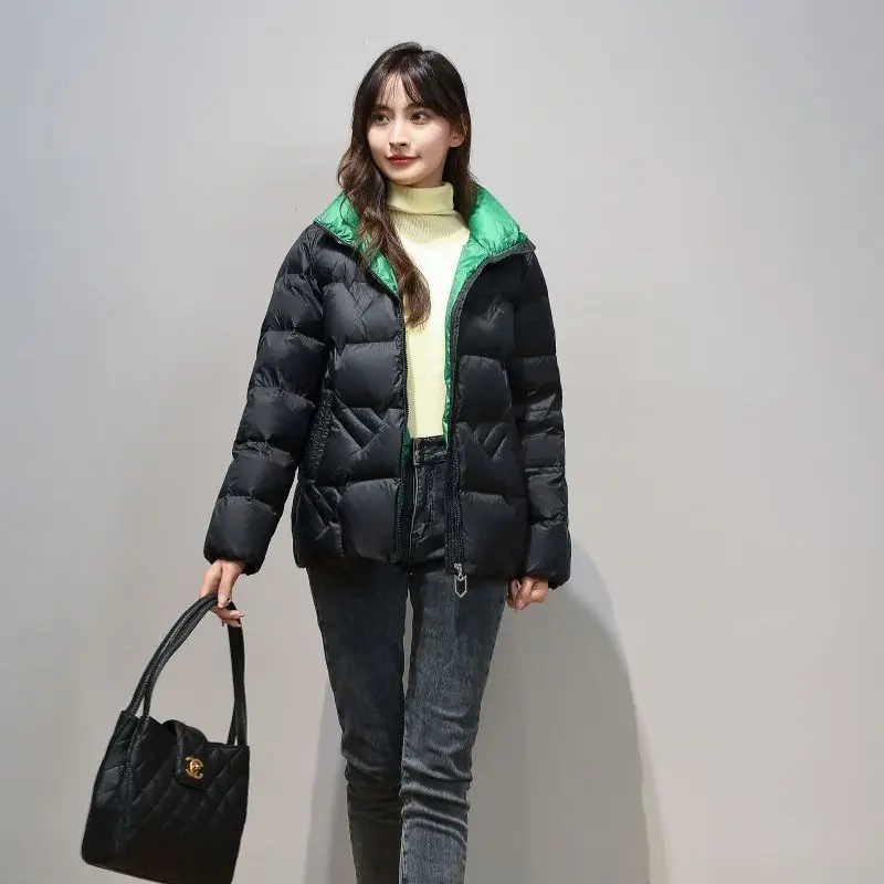 Lapel Collar Women Warm White Duck Down Jacket Loose Winter Warm Thick Outwear Coat Korean Style 2023 New Down Zipper M15